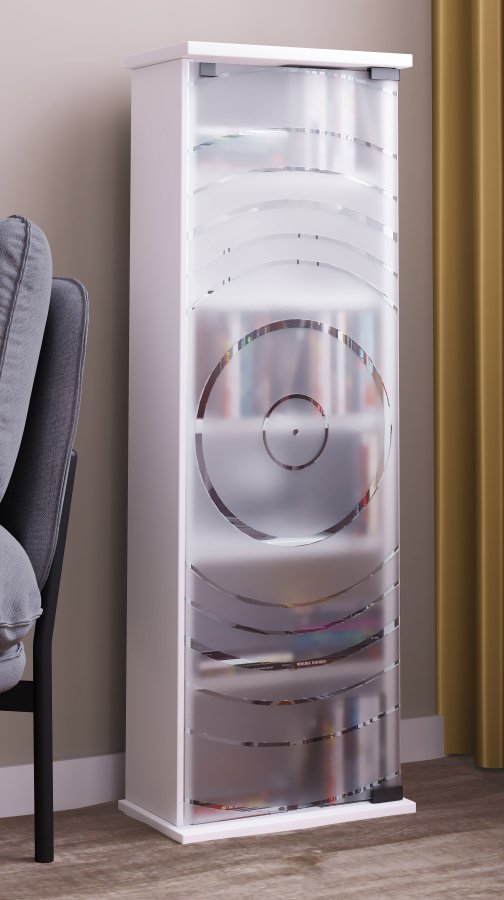 VCM NORDIC Tilano M reol til cd'ere og dvd'er, m. 1 glaslge og 5 hylder - hvid tr