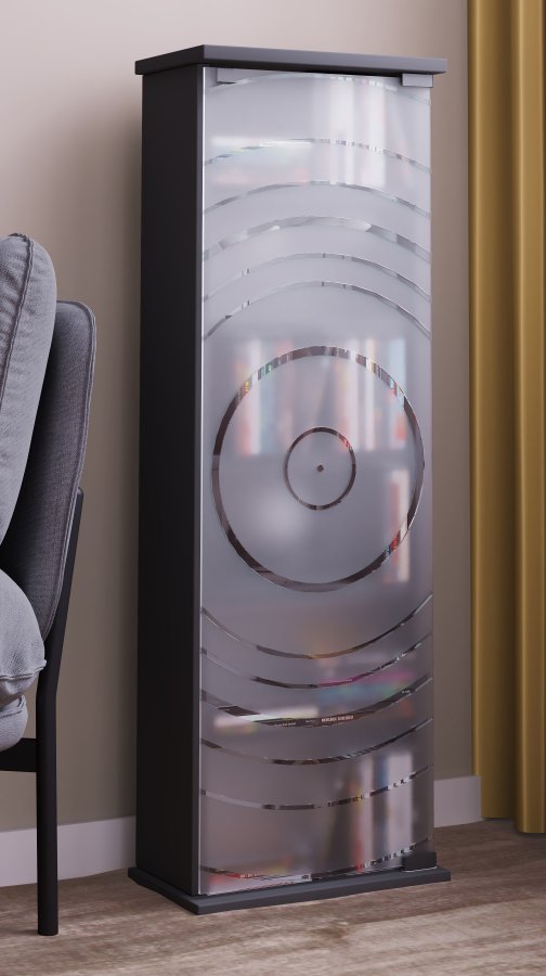 VCM NORDIC Tilano M reol til cd'ere og dvd'er, m. 1 glaslge og 5 hylder - antracitgr tr