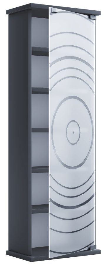 VCM NORDIC Tilano M reol til cd'ere og dvd'er, m. 1 glaslge og 5 hylder - antracitgr tr