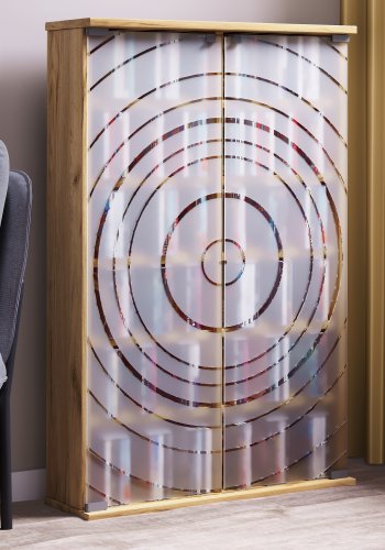 VCM NORDIC Tilano L reol til cd'ere og dvd'er, m. 2 glaslger og 10 hylder - natur tr