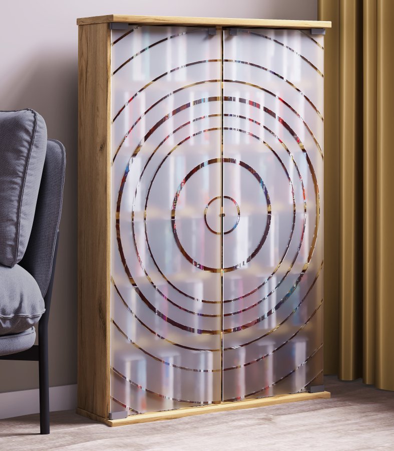 VCM NORDIC Tilano L reol til cd'ere og dvd'er, m. 2 glaslger og 10 hylder - natur tr