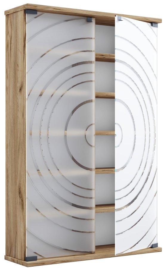 VCM NORDIC Tilano L reol til cd'ere og dvd'er, m. 2 glaslger og 10 hylder - natur tr