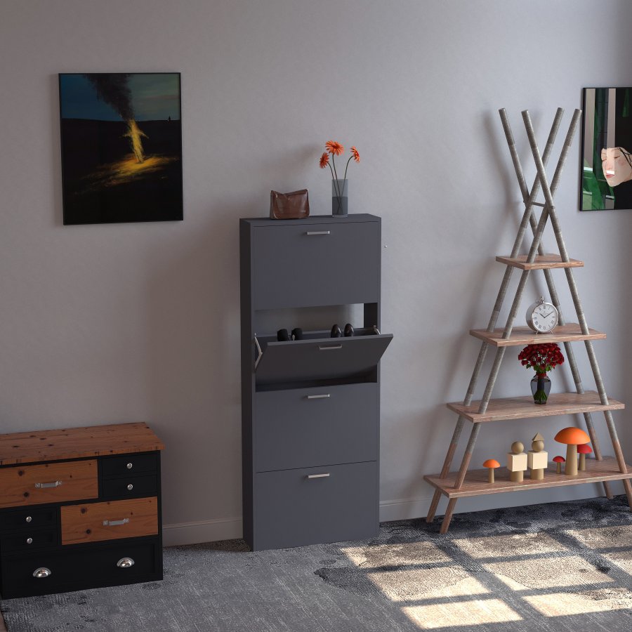 VCM NORDIC Sulos L skoskab, m. 4 lger - antracitgr tr