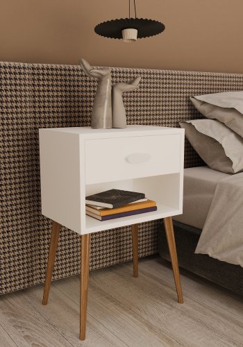 VCM NORDIC Singol XL sengebord, m. 1 rum og 1 skuffe - hvid tr (45x30)