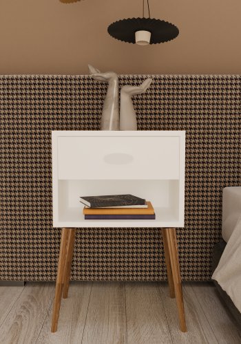 VCM NORDIC Singol XL sengebord, m. 1 rum og 1 skuffe - hvid tr (45x30)