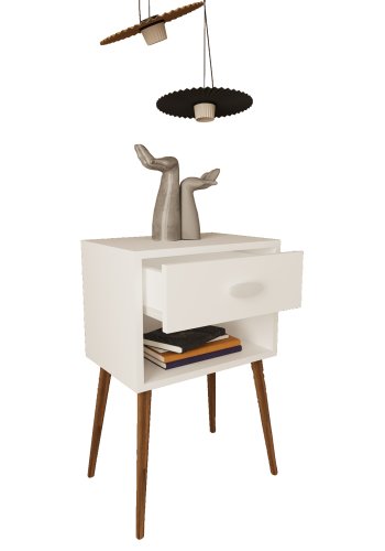 VCM NORDIC Singol XL sengebord, m. 1 rum og 1 skuffe - hvid tr (45x30)