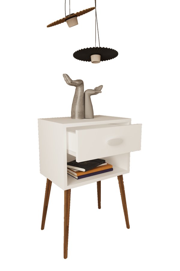 VCM NORDIC Singol XL sengebord, m. 1 rum og 1 skuffe - hvid tr (45x30)