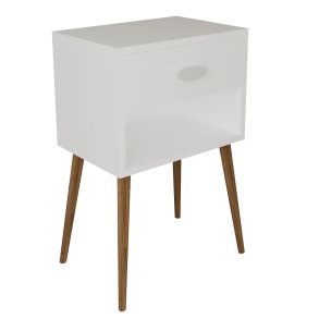 VCM NORDIC Singol XL sengebord, m. 1 rum og 1 skuffe - hvid tr (45x30)