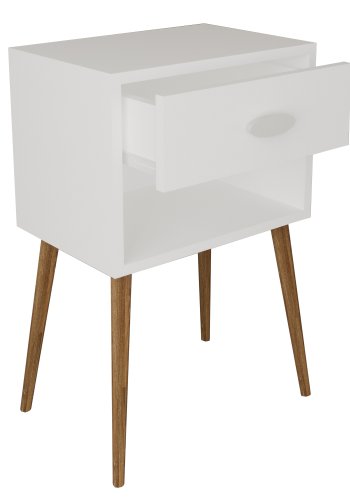 VCM NORDIC Singol XL sengebord, m. 1 rum og 1 skuffe - hvid tr (45x30)