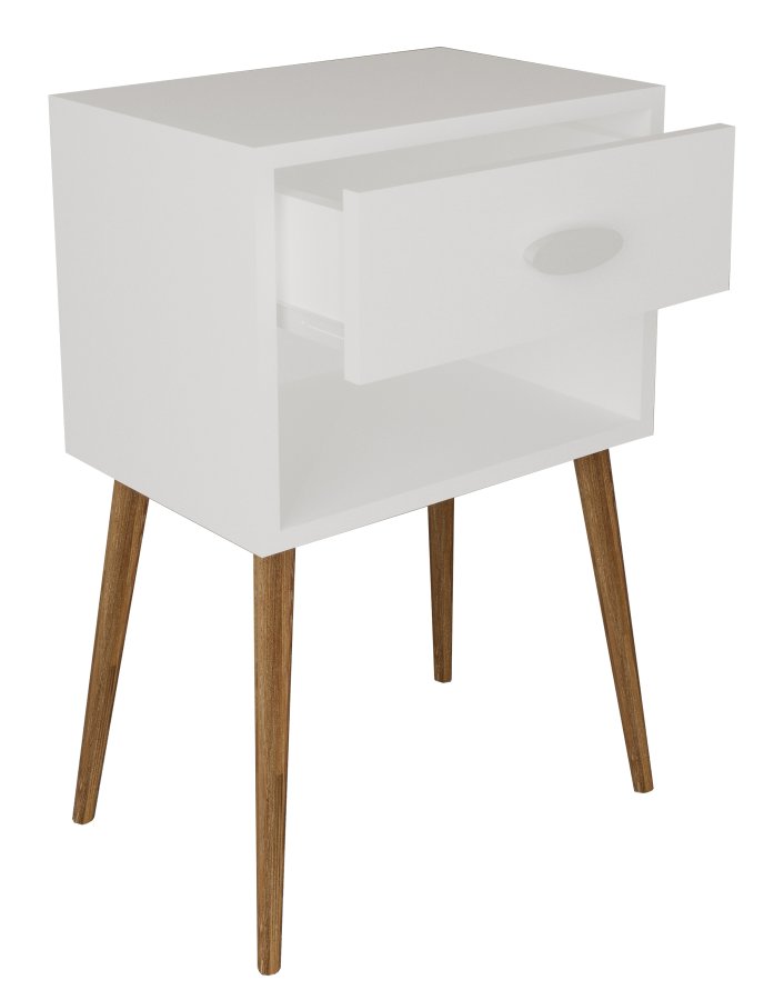 VCM NORDIC Singol XL sengebord, m. 1 rum og 1 skuffe - hvid tr (45x30)