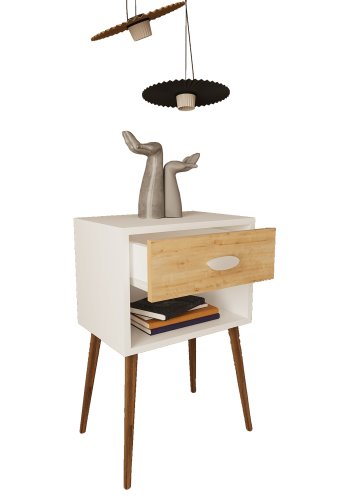 VCM NORDIC Singol XL sengebord, m. 1 rum og 1 skuffe - hvid/natur tr (45x30)