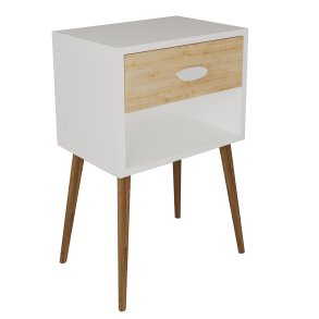 VCM NORDIC Singol XL sengebord, m. 1 rum og 1 skuffe - hvid/natur tr (45x30)