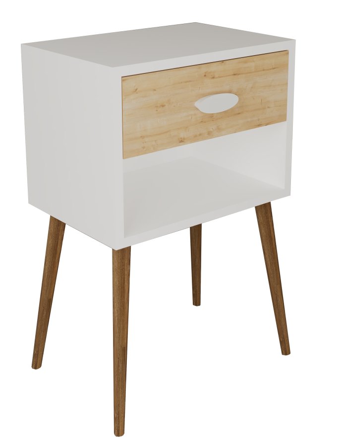 VCM NORDIC Singol XL sengebord, m. 1 rum og 1 skuffe - hvid/natur tr (45x30)