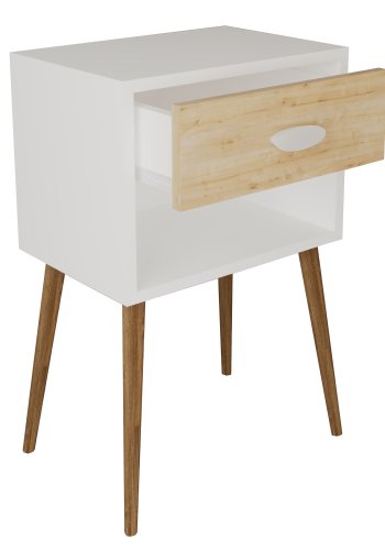 VCM NORDIC Singol XL sengebord, m. 1 rum og 1 skuffe - hvid/natur tr (45x30)