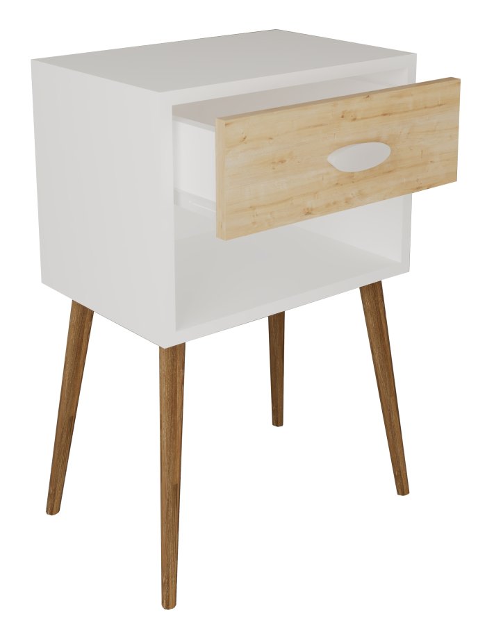 VCM NORDIC Singol XL sengebord, m. 1 rum og 1 skuffe - hvid/natur tr (45x30)