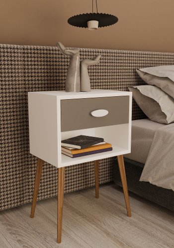 VCM NORDIC Singol XL sengebord, m. 1 rum og 1 skuffe - hvid/antracitgr tr (45x30)