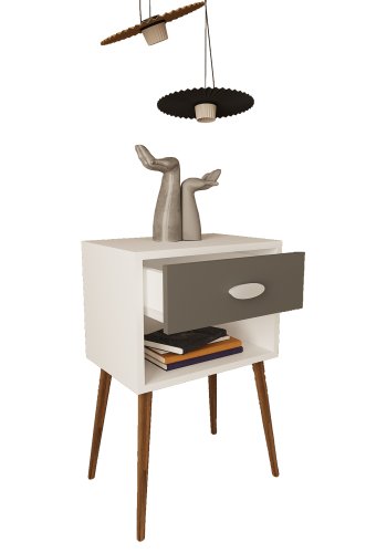 VCM NORDIC Singol XL sengebord, m. 1 rum og 1 skuffe - hvid/antracitgr tr (45x30)