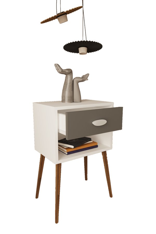 VCM NORDIC Singol XL sengebord, m. 1 rum og 1 skuffe - hvid/antracitgr tr (45x30)