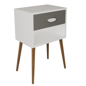 VCM NORDIC Singol XL sengebord, m. 1 rum og 1 skuffe - hvid/antracitgr tr (45x30)