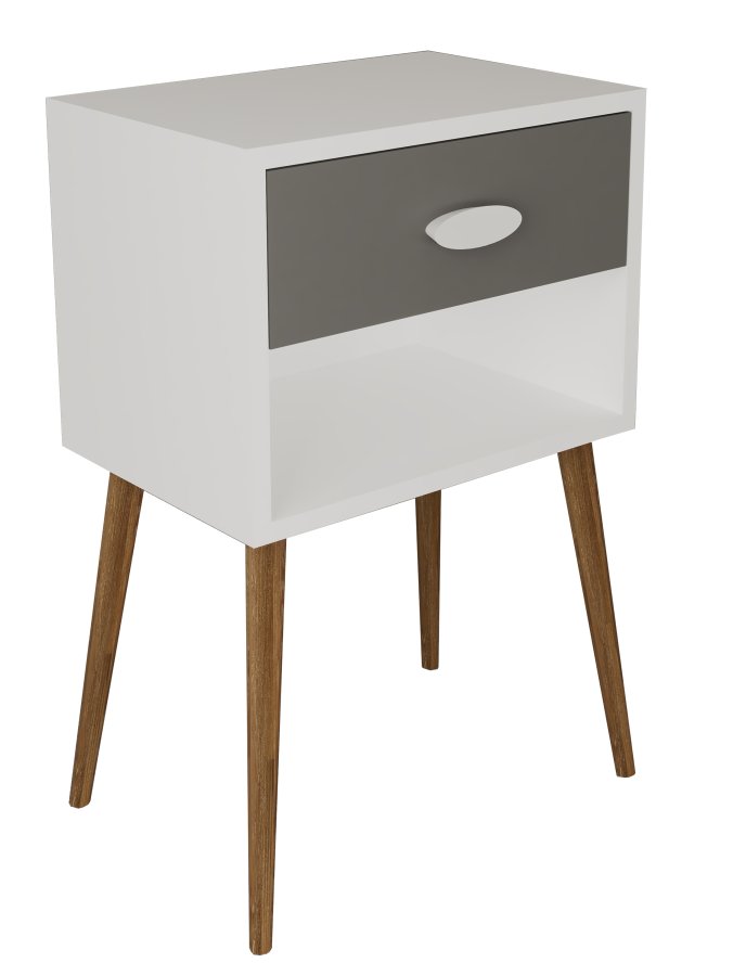 VCM NORDIC Singol XL sengebord, m. 1 rum og 1 skuffe - hvid/antracitgr tr (45x30)