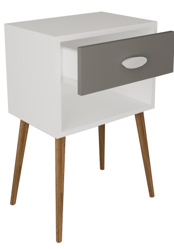 VCM NORDIC Singol XL sengebord, m. 1 rum og 1 skuffe - hvid/antracitgr tr (45x30)