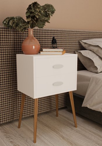 VCM NORDIC Singol XXL sengebord, m. 2 skuffer - hvid tr (45x30)