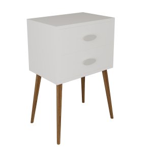 VCM NORDIC Singol XXL sengebord, m. 2 skuffer - hvid tr (45x30)