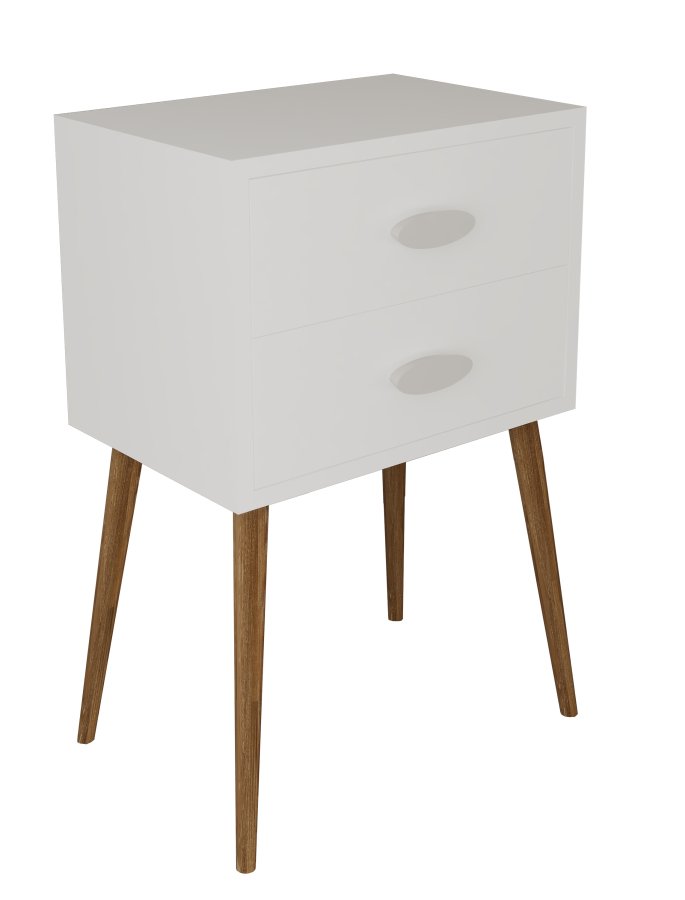 VCM NORDIC Singol XXL sengebord, m. 2 skuffer - hvid tr (45x30)