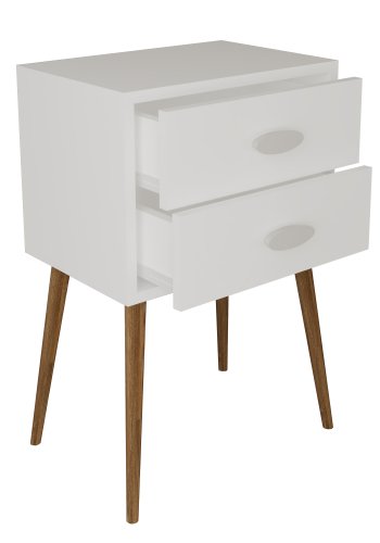 VCM NORDIC Singol XXL sengebord, m. 2 skuffer - hvid tr (45x30)