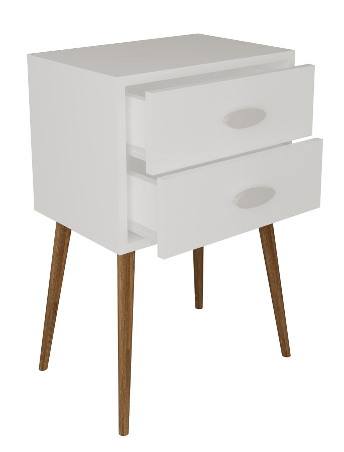 VCM NORDIC Singol XXL sengebord, m. 2 skuffer - hvid tr (45x30)