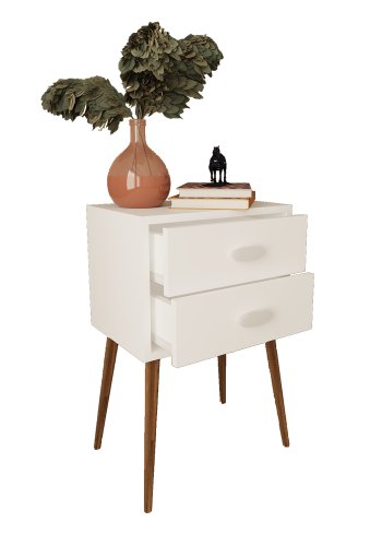 VCM NORDIC Singol XXL sengebord, m. 2 skuffer - hvid tr (45x30)