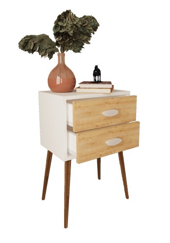 VCM NORDIC Singol XXL sengebord, m. 2 skuffer - hvid/natur tr (45x30)