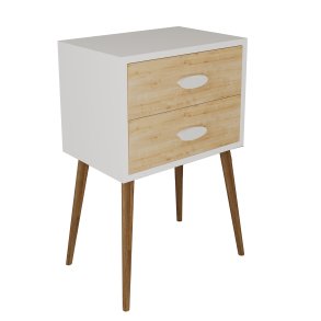 VCM NORDIC Singol XXL sengebord, m. 2 skuffer - hvid/natur tr (45x30)