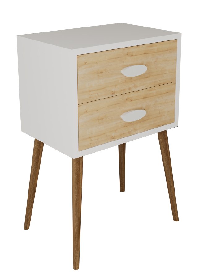 VCM NORDIC Singol XXL sengebord, m. 2 skuffer - hvid/natur tr (45x30)