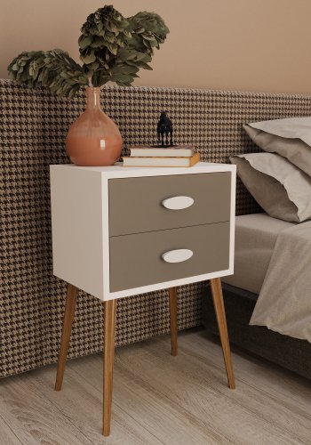 VCM NORDIC Singol XXL sengebord, m. 2 skuffer - hvid/antracitgr tr (45x30)