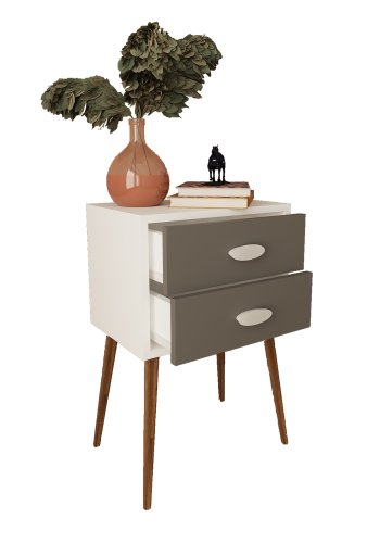 VCM NORDIC Singol XXL sengebord, m. 2 skuffer - hvid/antracitgr tr (45x30)