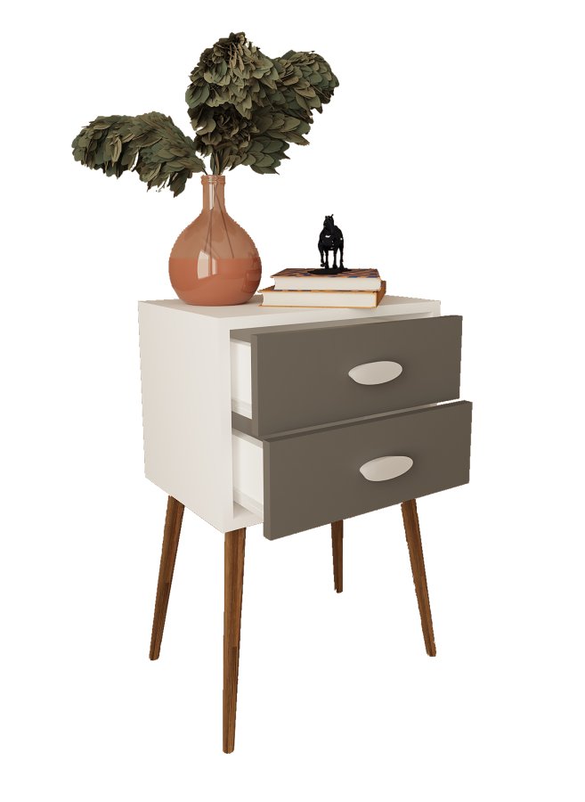 VCM NORDIC Singol XXL sengebord, m. 2 skuffer - hvid/antracitgr tr (45x30)