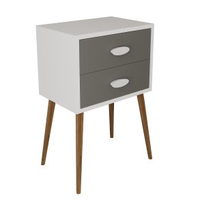 VCM NORDIC Singol XXL sengebord, m. 2 skuffer - hvid/antracitgr tr (45x30)