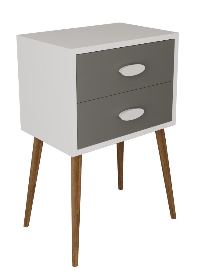 VCM NORDIC Singol XXL sengebord, m. 2 skuffer - hvid/antracitgr tr (45x30)