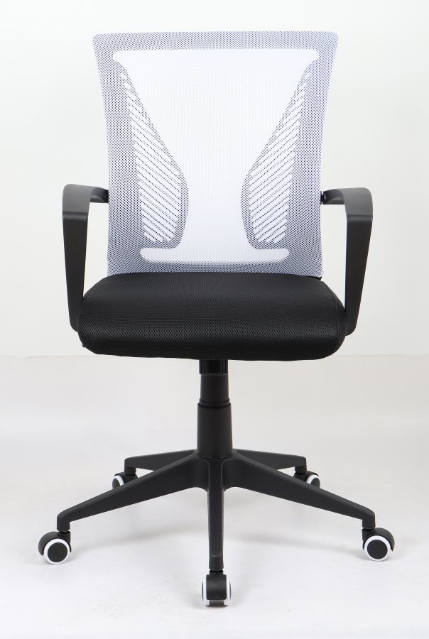 VCM NORDIC Offilo kontorstol, m. armln, hjul, hjdejusterbar - hvid nylonfleece og sort stof/stl