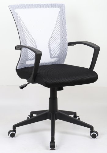 VCM NORDIC Offilo kontorstol, m. armln, hjul, hjdejusterbar - hvid nylonfleece og sort stof/stl