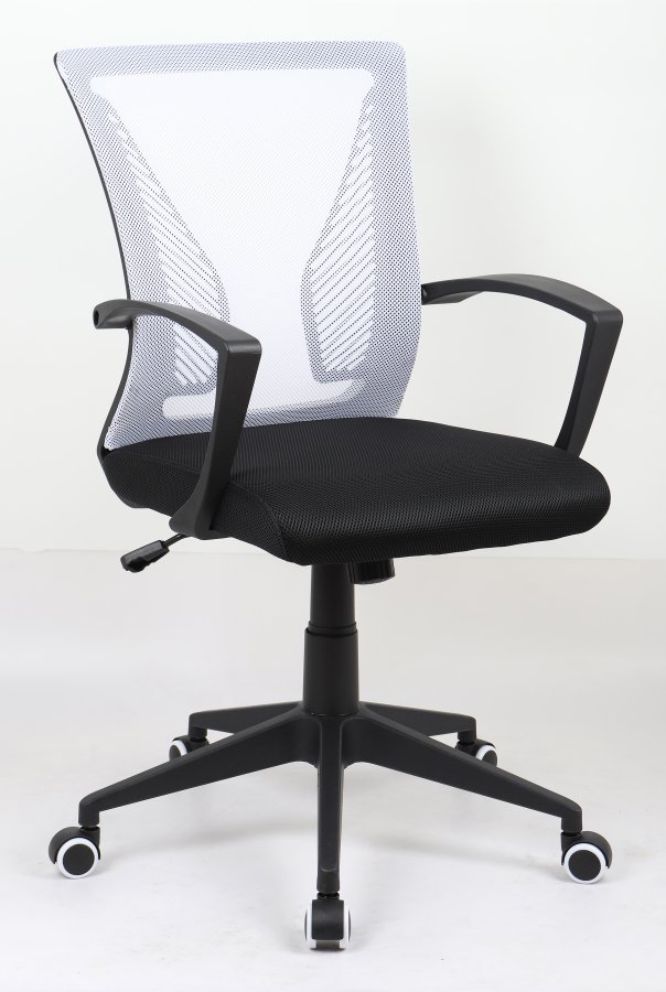 VCM NORDIC Offilo kontorstol, m. armln, hjul, hjdejusterbar - hvid nylonfleece og sort stof/stl