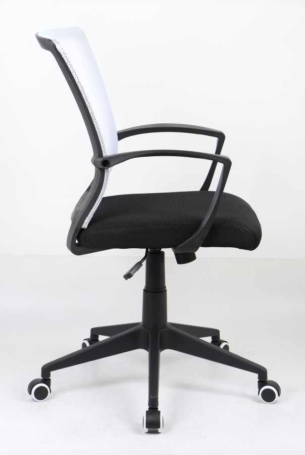 VCM NORDIC Offilo kontorstol, m. armln, hjul, hjdejusterbar - hvid nylonfleece og sort stof/stl