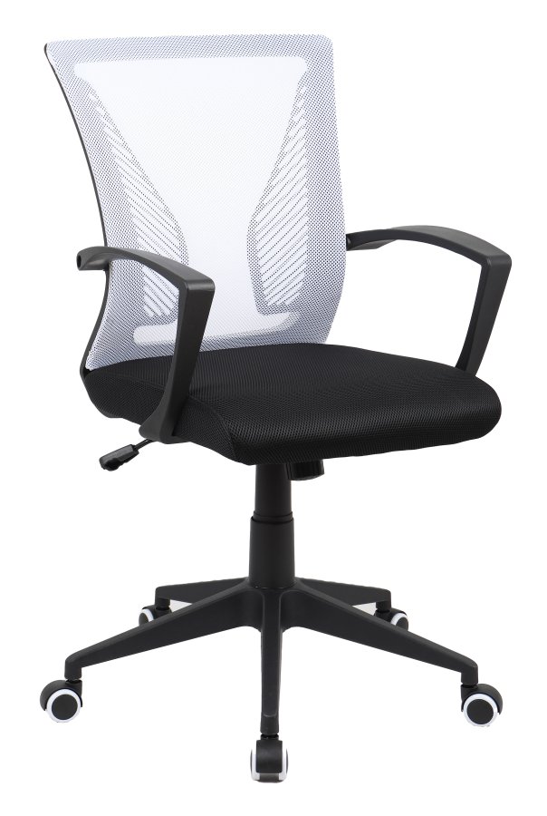 VCM NORDIC Offilo kontorstol, m. armln, hjul, hjdejusterbar - hvid nylonfleece og sort stof/stl