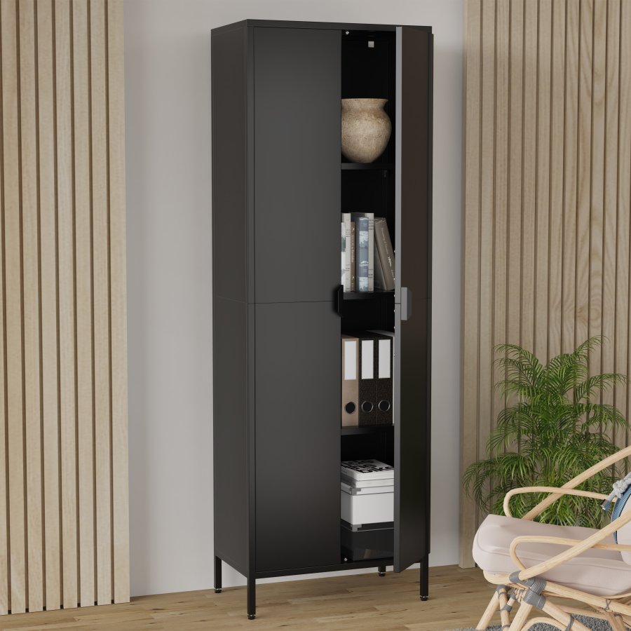 VCM NORDIC Flokas XL skab, m. 2 lger og 3 hylder - sort stl