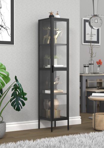 VCM NORDIC Floka XL vitrineskab, m. 1 lge og 3 hylder - glas og sort stl