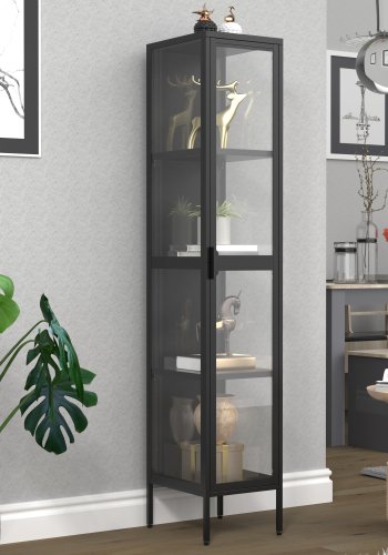 VCM NORDIC Floka XL vitrineskab, m. 1 lge og 3 hylder - glas og sort stl