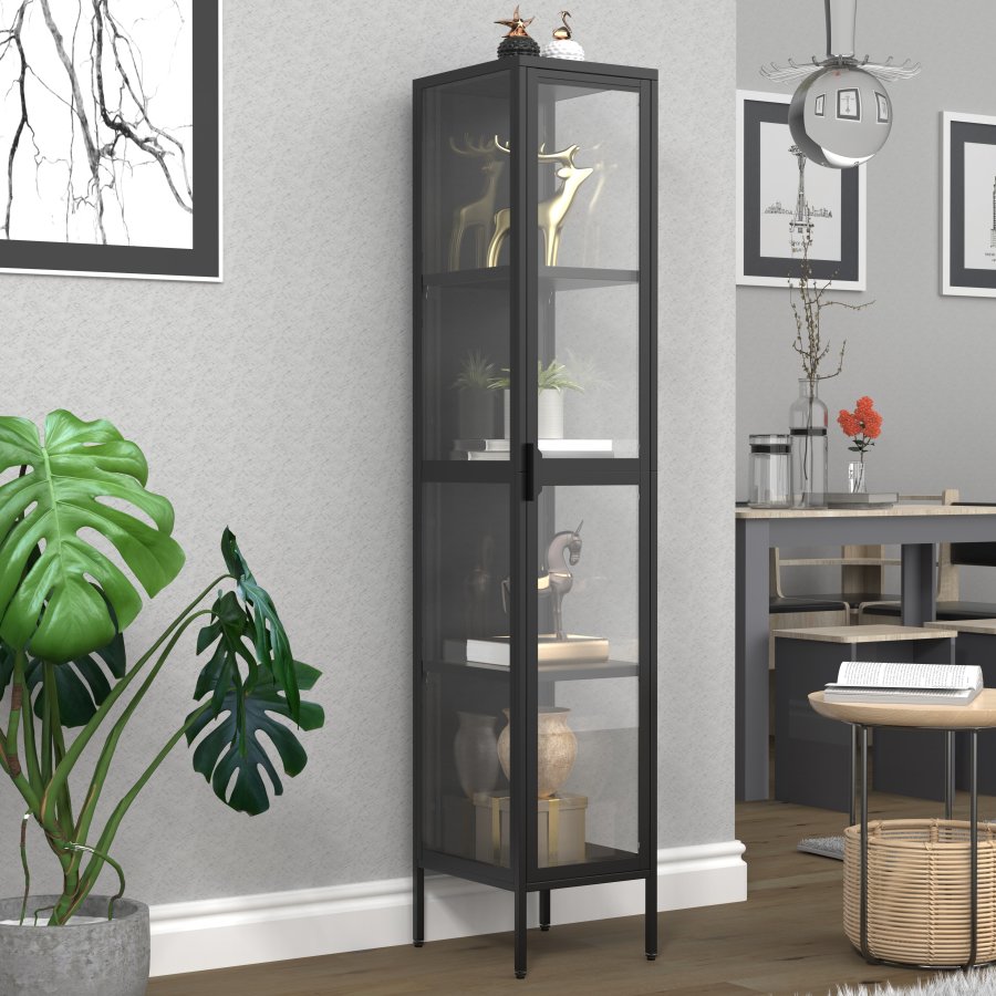 VCM NORDIC Floka XL vitrineskab, m. 1 lge og 3 hylder - glas og sort stl