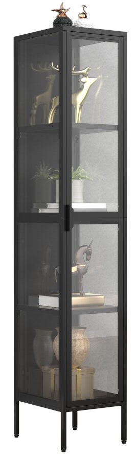 VCM NORDIC Floka XL vitrineskab, m. 1 lge og 3 hylder - glas og sort stl