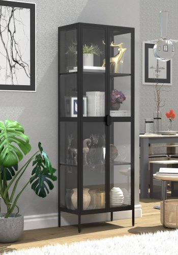 VCM NORDIC Floka XXL vitrineskab, m. 2 lge og 3 hylder - glas og sort stl